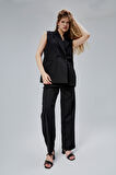 Siyah Salaş Kesim Dökümlü Pantolon