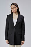 Siyah Kruvaze Uzun Blazer Ceket