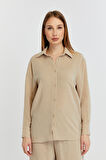 Kadın Bej Casual Salaş Kalıp Gömlek 