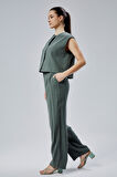 Kadın Yeşil Rahat Kesim Dokuma Pantolon