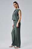 Kadın Yeşil Rahat Kesim Dokuma Pantolon