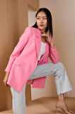 Pembe Regular Dokuma Astarlı Taş Detaylı Blazer Ceket 