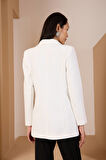 Beyaz Oversize Dokuma Blazer Ceket