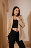 Açık Vizon Oversize Dokuma Blazer Ceket