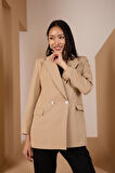 Açık Vizon Oversize Dokuma Blazer Ceket