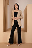 Açık Vizon Oversize Dokuma Blazer Ceket
