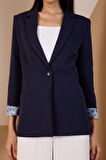 Lacivert Kruvaze Yaka Kolu Katlama Detaylı Regular Vatkalı Blazer Ceket