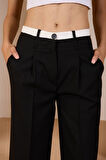 Siyah Bel Garni Detaylı Palazzo Pantolon