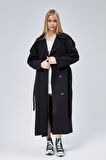 Kadın Oversize Astarlı Uzun Trençkot