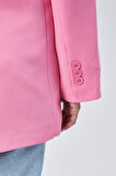 Pembe Kadın Düğmeli Oversize Blazer Ceket