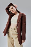 Kadın Oversize Astarlı Dokuma Blazer Ceket