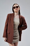 Kadın Oversize Düz Kesim Astarlı Dokuma Blazer Ceket
