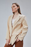 Kadın Oversize Düz Kesim Astarlı Dokuma Blazer Ceket