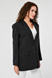 Siyah Kadın Düğmeli Oversize Blazer Ceket