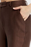 Kahverengi Keten İspanyol Paça Dokuma Pantolon