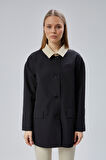 Siyah Oversize Casual Midi Trençkot
