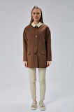 Kahverengi Oversize Casual Midi Trençkot