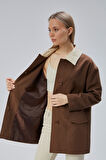 Kahverengi Oversize Casual Midi Trençkot