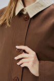 Kahverengi Oversize Casual Midi Trençkot