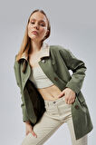 Haki Oversize Casual Midi Trençkot