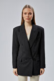 Siyah Oversize Kruvaze Yaka Astarlı Blazer Ceket