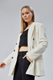 Ekru Oversize Kruvaze Yaka Astarlı Blazer Ceket