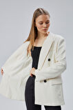 Ekru Oversize Kruvaze Yaka Astarlı Blazer Ceket
