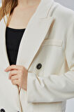 Ekru Oversize Kruvaze Yaka Astarlı Blazer Ceket
