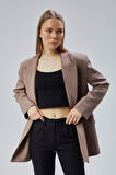 Toprak Rengi Oversize Kruvaze Yaka Astarlı Blazer Ceket