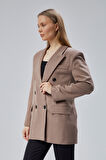 Toprak Rengi Oversize Kruvaze Yaka Astarlı Blazer Ceket