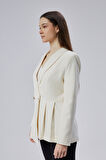 Ekru Regular Fit Pile Detaylı Blazer Ceket