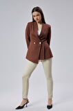 Kahverengi Regular Fit Pile Detaylı Blazer Ceket