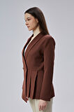 Kahverengi Regular Fit Pile Detaylı Blazer Ceket