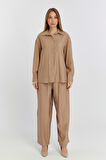 Kadın Camel Casual Oversize/Geniş Kalıp Gömlek 