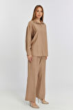 Kadın Camel Casual Oversize/Geniş Kalıp Gömlek 