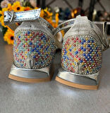 KISA TOPUK BİLEKTEN BAĞLI ÇOK RENLİ BONCUK DETAYLI SPOR ŞIKLIK KONFORLU KADIN AYAKKABI