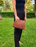 BORDO BEJ RENKLERDE KIRÇILLI CLUTCH ÇANTA