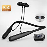 QASUL Sporcu Bluetooth Kulaklık 100 Saat Şarj Kapasiteli LCD Şarj Göstergeli Boyun Bantlı Kulaklık