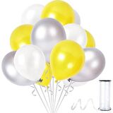 Gümüş Beyaz Sarı Metalik Balon 12 Inch 30 Adet