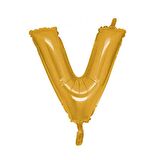 V Harfi Altın Folyo Balon 16 Inch 40 Cm