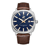Beverly Hills Polo Club BP3687X.392 Otomatik Erkek Kol Saati | Mavi Kadran & Kahverengi Deri Kordon