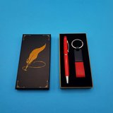 Kutulu Kırmızı Deri Anahtarlık ve Touchpen Tükenmez Kalem Hediye Seti