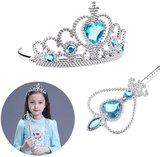 Karlar Ülkesi Elsa Mavi Kalpli Taç ve Mavi Asa Seti Çocuk Boy