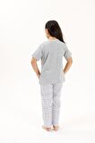 YENİ İNCİ ANNE KIZ 2 ADET VİSKON EKOSE PİJAMA TAKIM 1900-372