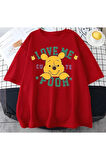 Büyük Beden Özel Üretim Love Me Pooh Baskılı %100 Pamuk Oversize Kadın T-shırt