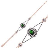 Gümüş Yeşil Taşlı Otantik Kadın Bileklik