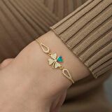 Gümüş Gold Nazarlı Yonca Bileklik 