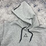 Brigade Baskılı Kapüşonlu Oversize Sweatshirt-Gri Melanj