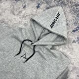 Brigade Baskılı Kapüşonlu Oversize Sweatshirt-Gri Melanj