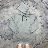 Brigade Baskılı Kapüşonlu Oversize Sweatshirt-Gri Melanj